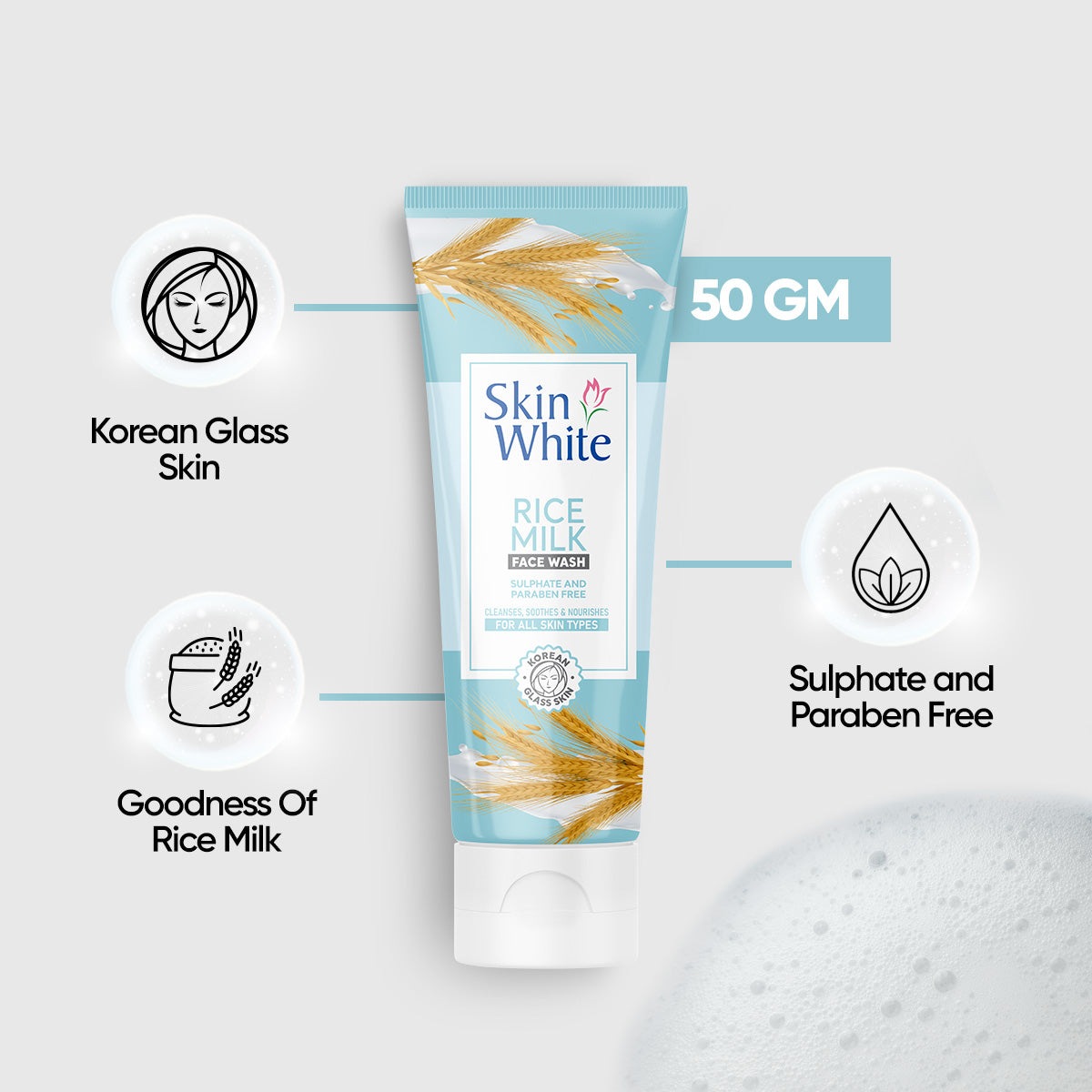 Skin White Rice Milk Face Wash (Sulphate & Paraben Free)